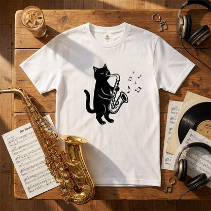 サックスを吹く猫Tシャツ｜音楽好きに人気