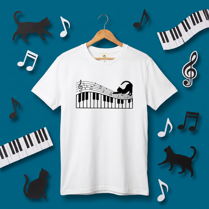 猫ピアノTシャツ｜音楽好きに人気