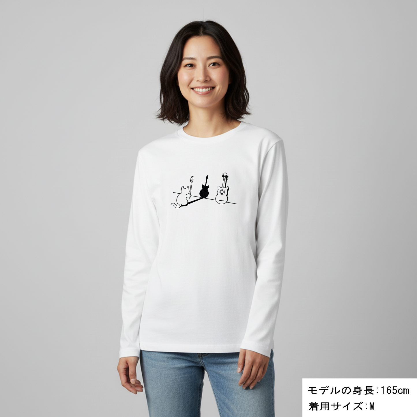 猫 ロン t 猫 長袖 t シャツ ねこ 猫イラスト 猫ギター