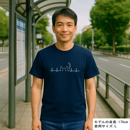猫tシャツ ドライTシャツ シルキータッチTシャツ ねこ 猫イラスト おもしろ tシャツ ハートビート 心電図