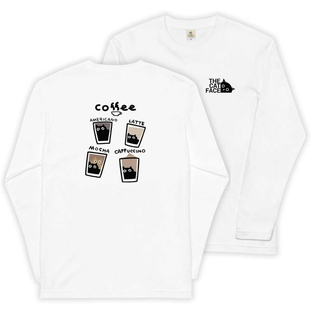 猫 ロン t 猫 長袖 t シャツ ねこ 猫イラスト The Cat Face &  猫カフェ| フロント&バックプリント.