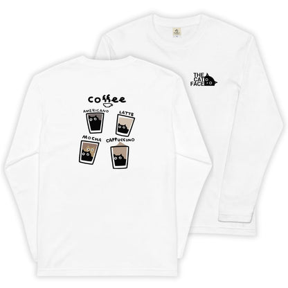 猫 ロン t 猫 長袖 t シャツ ねこ 猫イラスト The Cat Face &  猫カフェ| フロント&バックプリント.