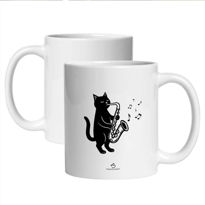 マグカップ 猫イラスト 猫 エコ バッグ サックスを吹く｜猫好きにおすすめの面白い猫グッズ プレゼントにも最適