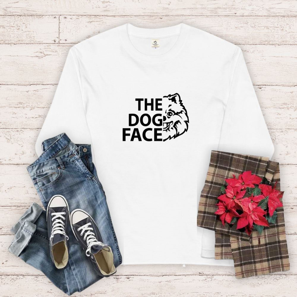 犬 ロン t 長袖tシャツ いぬ 犬イラストポメラニアン  THE DOG FACE.
