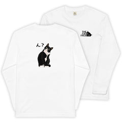 猫 ロン t 猫 長袖 t シャツ ねこ 猫イラスト The Cat Face &  ハチワレ猫 ん？| フロント&バックプリント