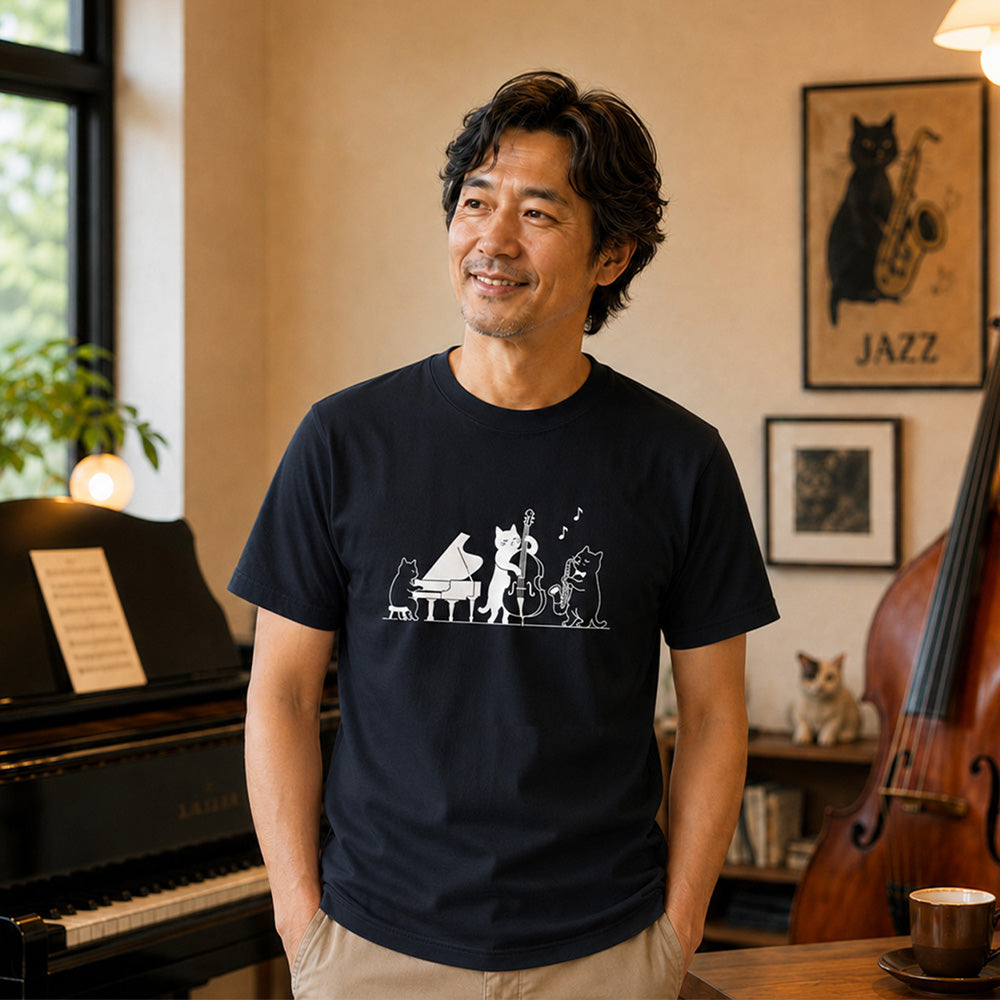 猫ジャズバンド 猫Tシャツ ｜音楽好きに人気