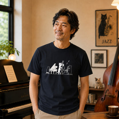 猫ジャズバンド 猫Tシャツ ｜音楽好きに人気