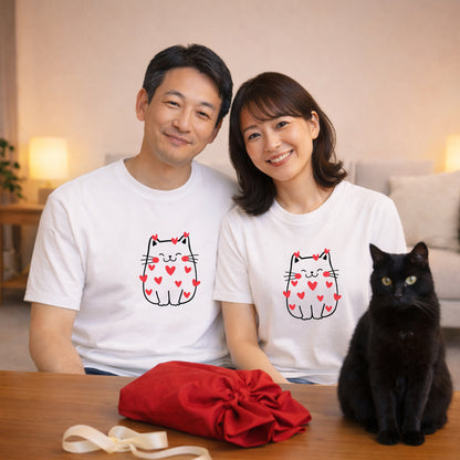 【バレンタイン・ホワイトデーにオススメ】猫tシャツ ねこ 猫イラスト｜アダルト&キッズサイズ