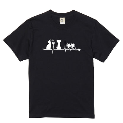 猫と犬 ハートビート Tシャツ | 動物好きに人気