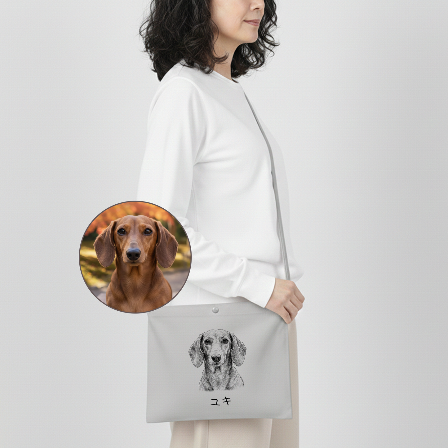 名入れ＆写真入れ｜うちの子 アート写真プリント サコッシュ（キャンバス）｜猫/犬ギフト｜ナチュラル/ライトグレー対応