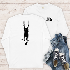 猫 ロン t 猫 長袖 t シャツ ねこ 猫イラスト The Cat Face & 引っ掻く猫 | フロント&バックプリント.