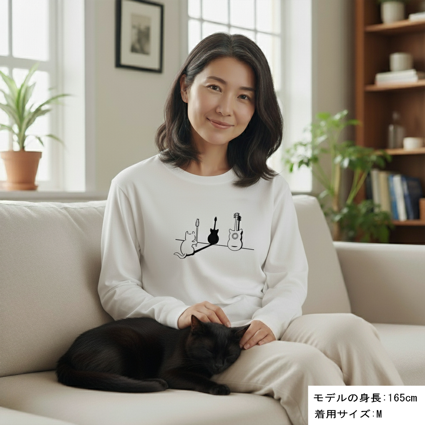 猫 ロン t 猫 長袖 t シャツ ねこ 猫イラスト 猫ギター