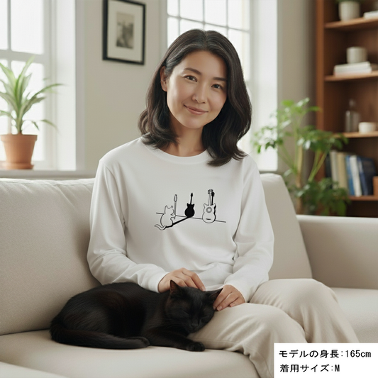猫 ロン t 猫 長袖 t シャツ ねこ 猫イラスト 猫ギター
