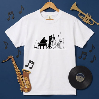 猫ジャズバンド 猫Tシャツ ｜音楽好きに人気
