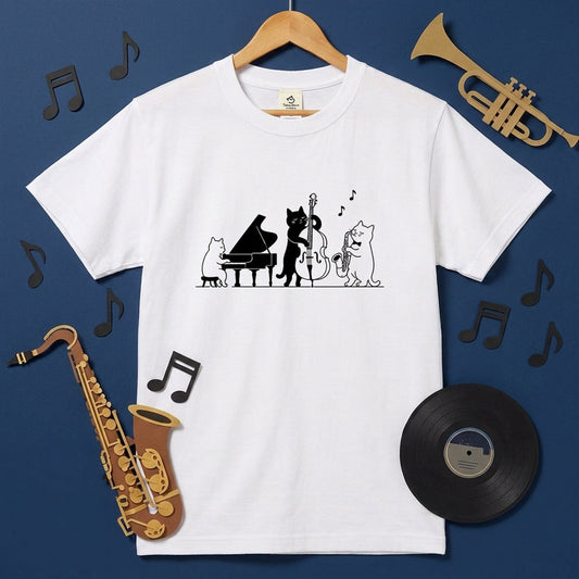 猫ジャズバンド 猫Tシャツ ｜音楽好きに人気