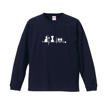 猫 長袖Tシャツ｜猫と犬 ハートビート 猫イラスト｜ねこ ロンT メンズ レディース S-2XL