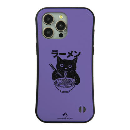 ケース ねこ 猫イラストラーメン黒 スマホ ケース iPhone8, SE2, SE3 ~ ケースiPhone17シリーズ