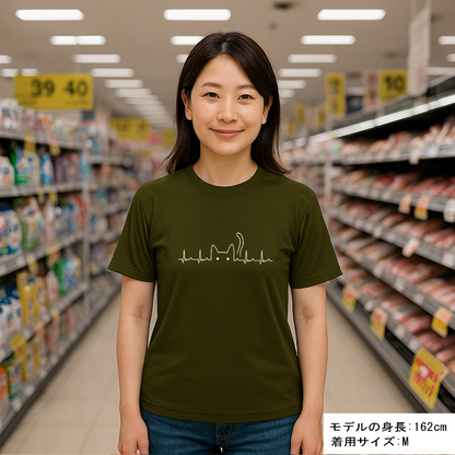 猫tシャツ ドライTシャツ シルキータッチTシャツ ねこ 猫イラスト おもしろ tシャツ ハートビート 心電図