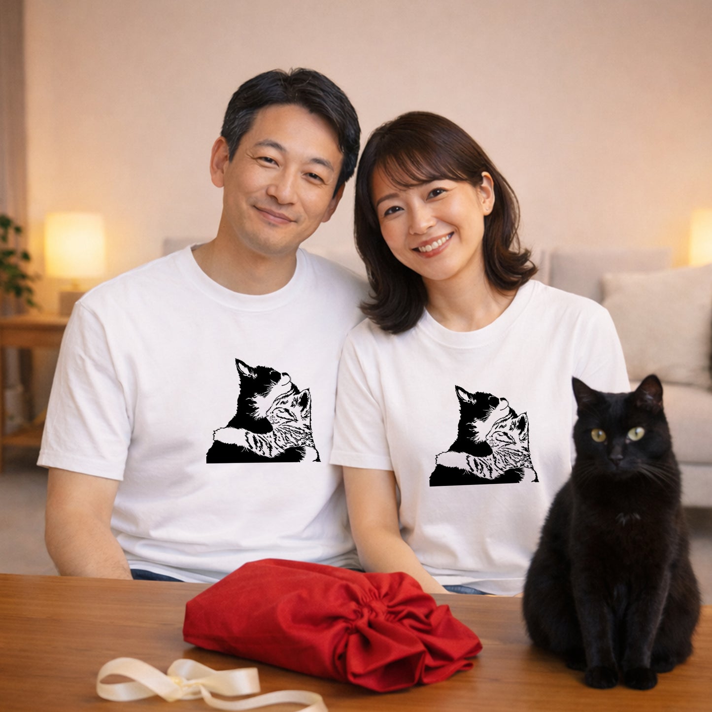 【バレンタイン・ホワイトデーにオススメ】猫tシャツ ねこ 猫イラスト｜アダルト&キッズサイズ