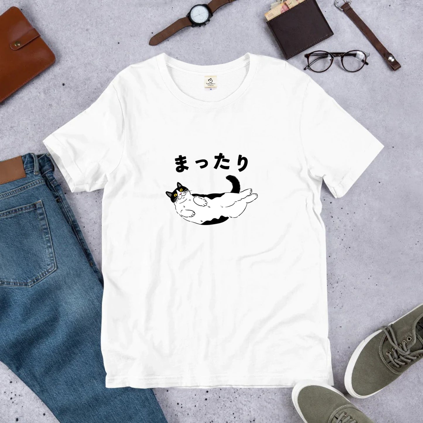 猫tシャツ かわいい猫イラスト  ハチワレ猫 まったり ｜アダルト&キッズサイズ
