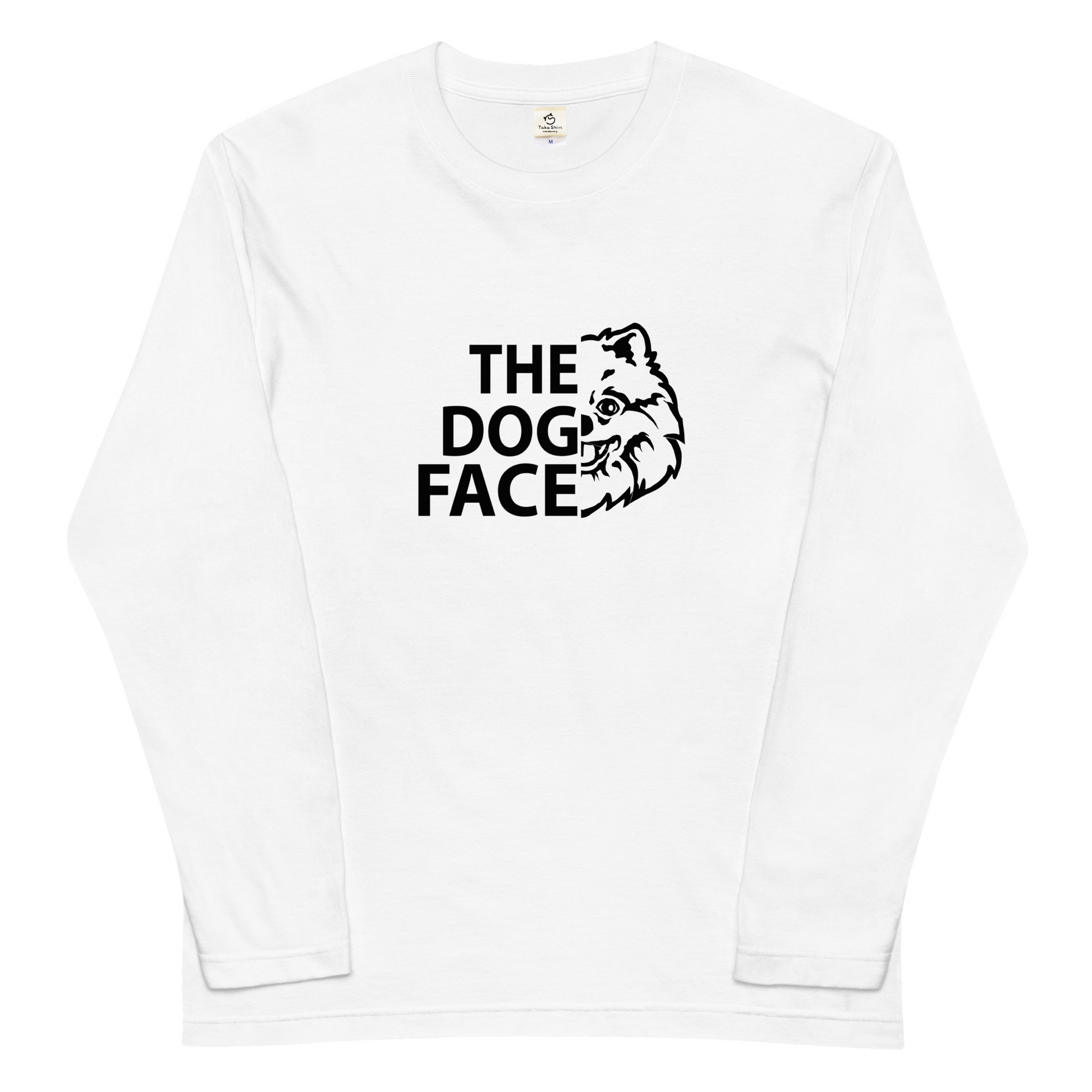 犬 ロン t 長袖tシャツ いぬ 犬イラストポメラニアン  THE DOG FACE.