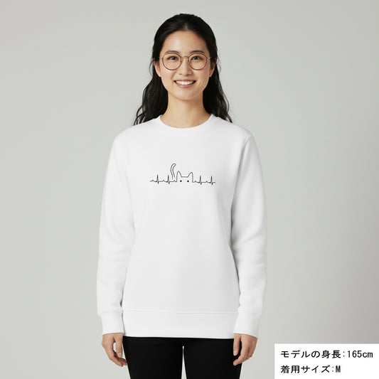 猫 トレーナー ねこ かわいい 猫イラストハートビート 心電図 |アダルト&キッズサイズ