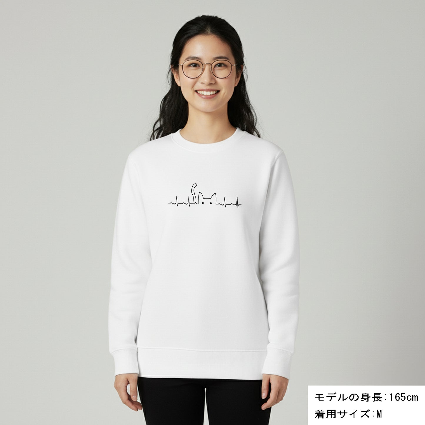 猫 トレーナー ねこ かわいい 猫イラストハートビート 心電図 ｜アダルト&キッズサイズ