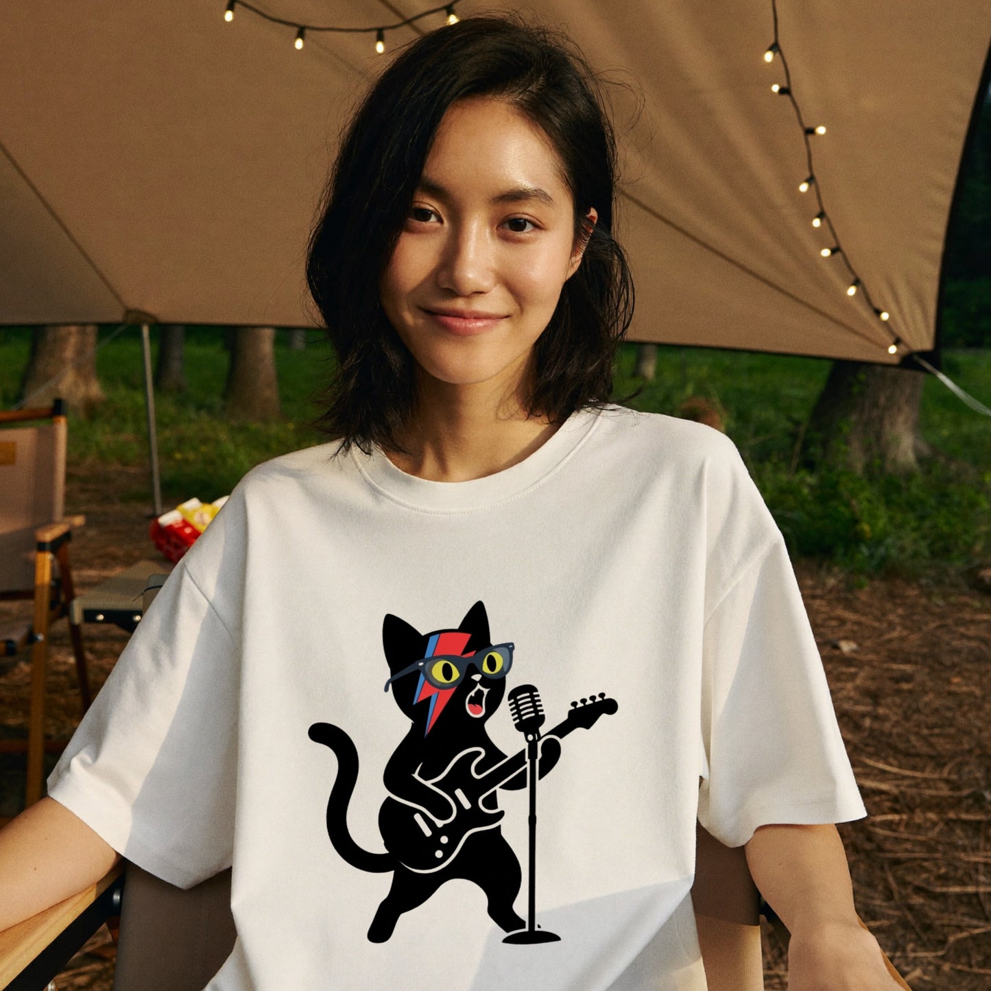 ロックスター 黒猫 ギター Tシャツ ｜ 猫好き・音楽好き・ロックに人気