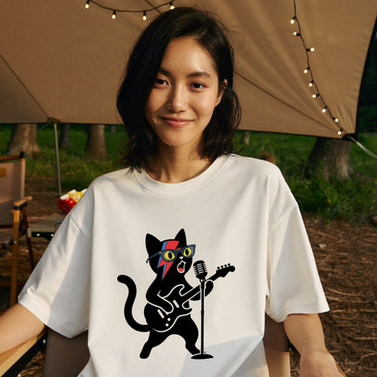 ロックスター 黒猫 ギター Tシャツ ｜ 猫好き・音楽好き・ロックに人気