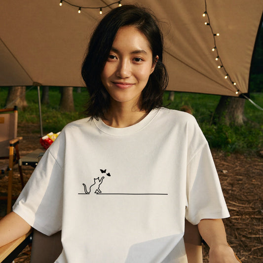 猫 バタフライ Tシャツ | 猫好き・シンプル好きに人気