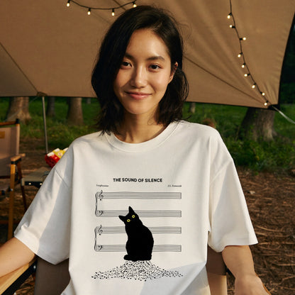 The Sound of Silence 黒猫 Tシャツ ｜ 猫好き・音楽好き・おもしろ・シュールに人気