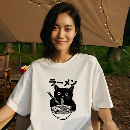 ラーメン黒猫 Tシャツ ｜ 猫好き・ラーメン好きに人気