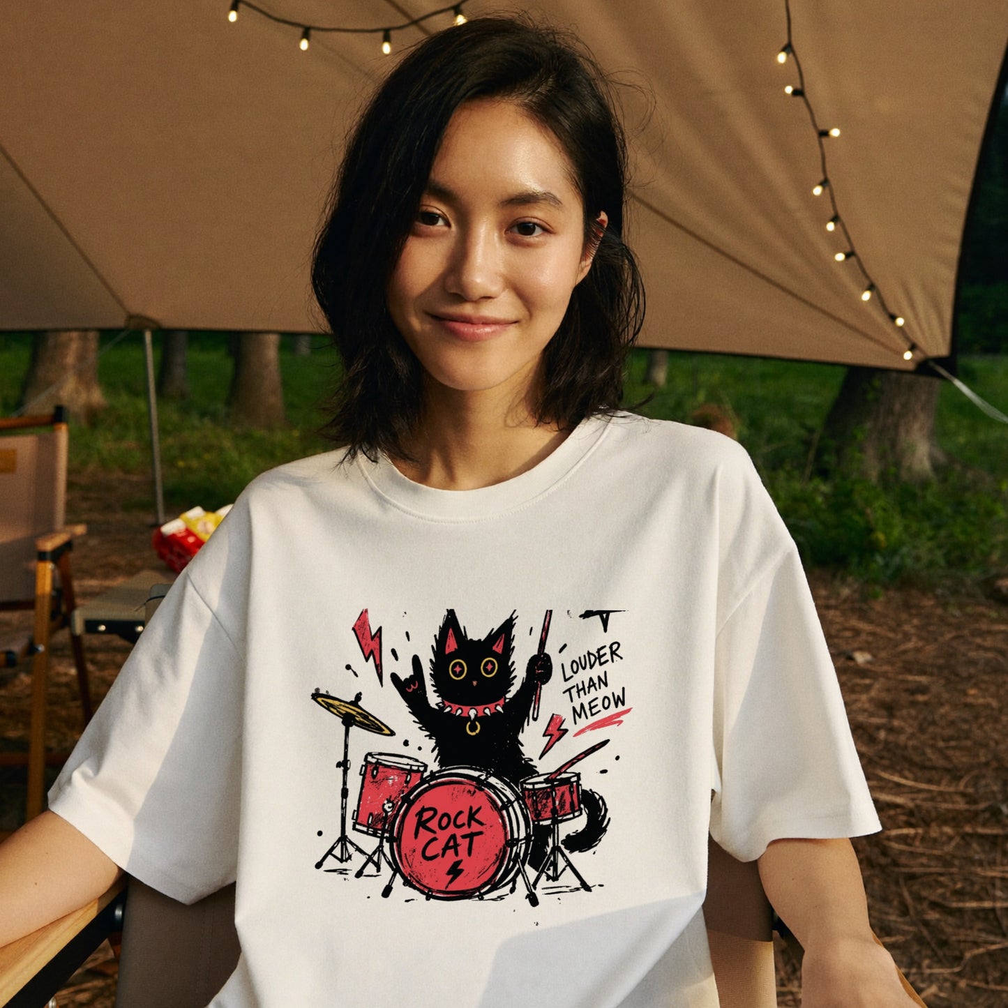 ロック猫 ドラム Tシャツ ｜ 猫好き・バンド・音楽好きに人気