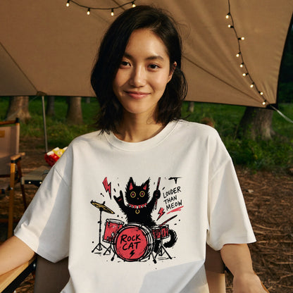 ロック猫 ドラム Tシャツ ｜ 猫好き・バンド・音楽好きに人気