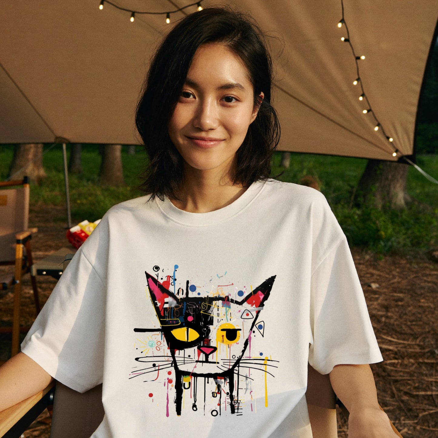 アブストラクト猫アート Tシャツ ｜ 猫好き・おしゃれ好きに人気