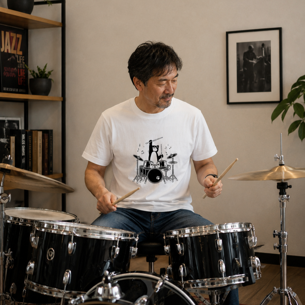 猫ドラム 猫Tシャツ｜音楽好きに人気