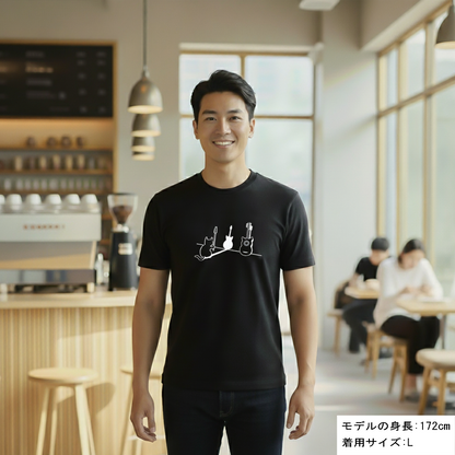 猫tシャツ ねこ かわいい猫イラスト 猫ギター ｜アダルト&キッズサイズ