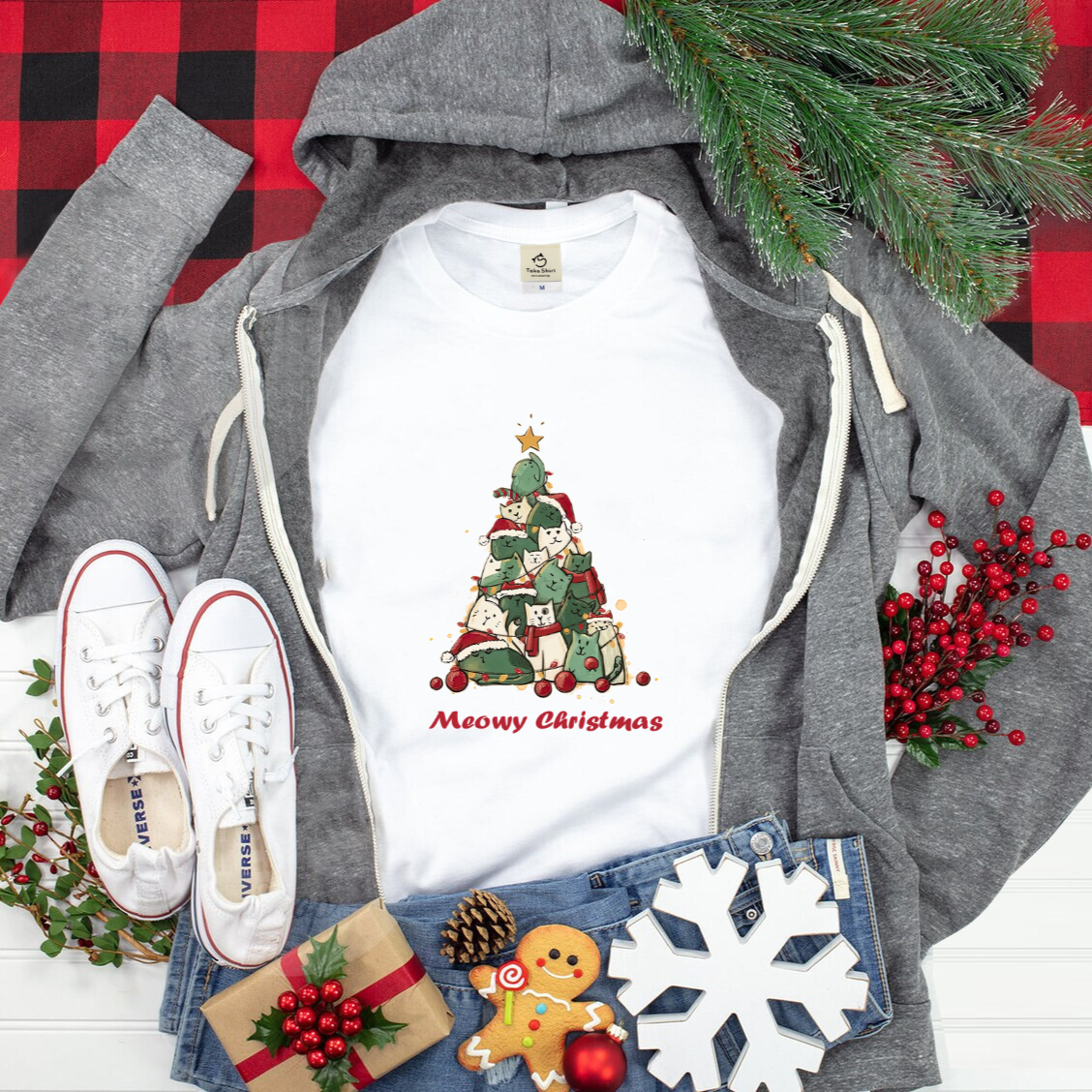 【クリスマス限定商品】猫tシャツ ねこ 猫イラスト 猫クリスマス.