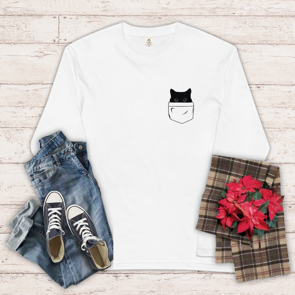 猫 ロン t 猫 長袖 t シャツ ねこ 猫イラスト ポケット猫.