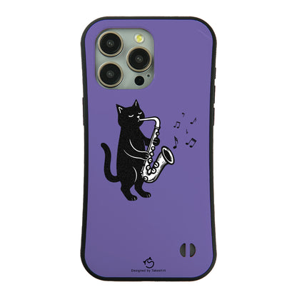 ケース ねこ 猫イラストサックスを吹く スマホ ケース iPhone8, SE2, SE3 ~ ケースiPhone17シリーズ