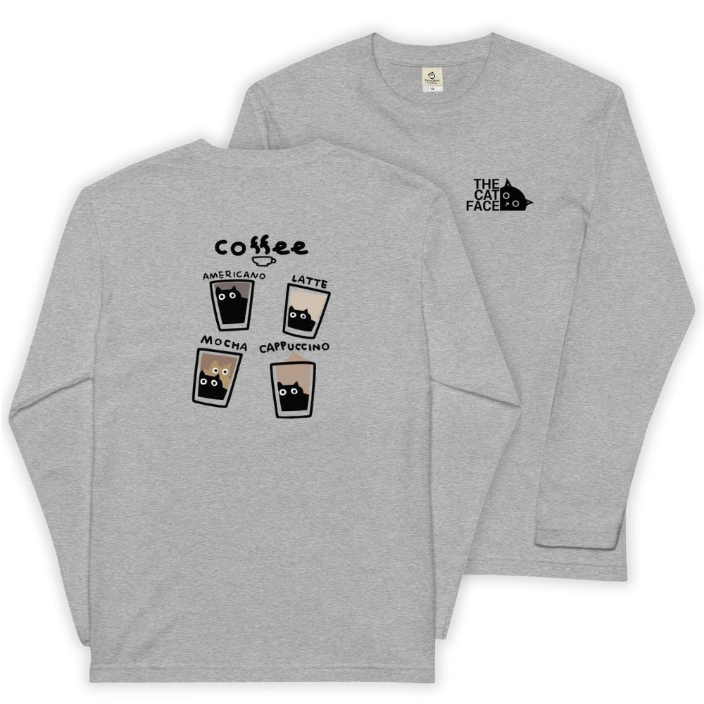 猫 ロン t 猫 長袖 t シャツ ねこ 猫イラスト The Cat Face &  猫カフェ| フロント&バックプリント.