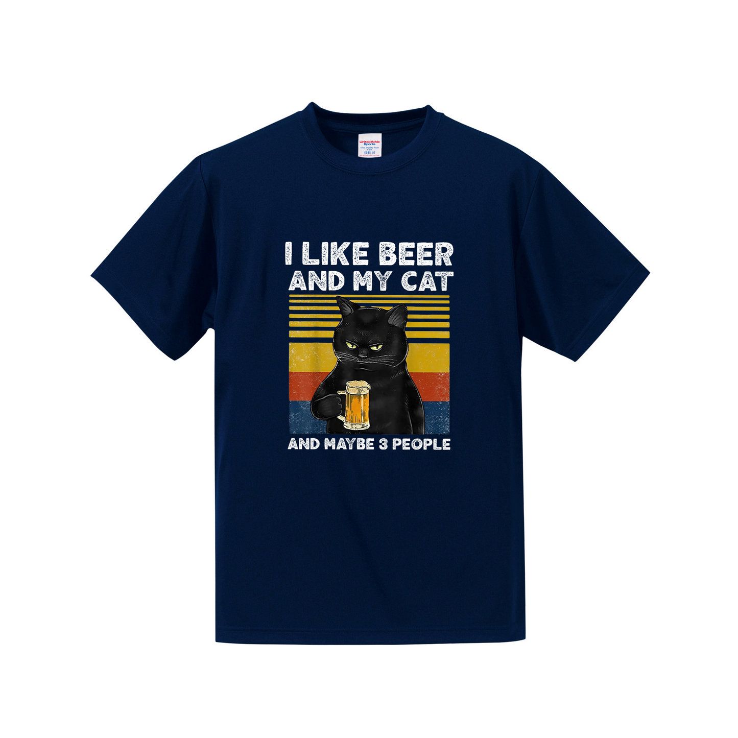 猫tシャツ ドライTシャツ シルキータッチTシャツ ねこ 猫イラスト おもしろ tシャツ  I LIKE BEER AND MY CAT