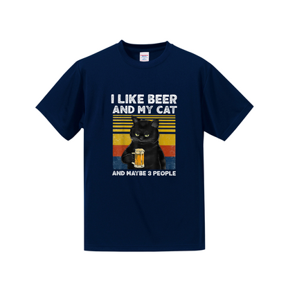 猫tシャツ ドライTシャツ シルキータッチTシャツ ねこ 猫イラスト おもしろ tシャツ  I LIKE BEER AND MY CAT