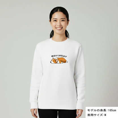 犬 トレーナー いぬ かわいい 犬イラスト Corgi犬 コーギー 明日から本気出す