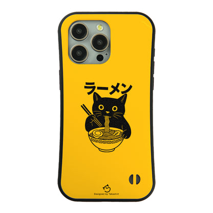 ケース ねこ 猫イラストラーメン黒 スマホ ケース iPhone8, SE2, SE3 ~ ケースiPhone17シリーズ