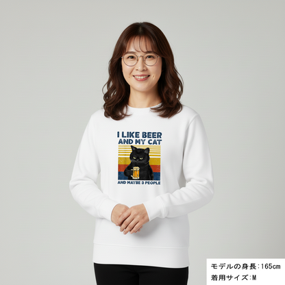 「I LIKE BEER AND MY CAT 」誕生日プレゼントにも最適！居酒屋・飲み会で話題の面白トレーナー｜日本酒・ビール・焼酎・ウイスキー好きにおすすめ