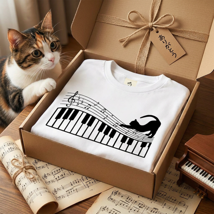 猫ピアノTシャツ｜音楽好きに人気