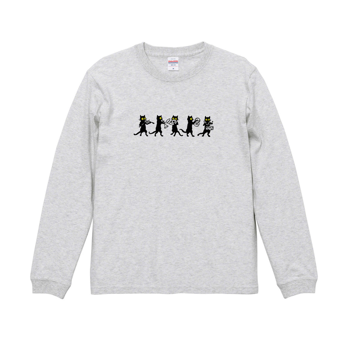 猫 長袖Tシャツ｜黒猫 音楽隊 イラスト｜ねこ ロンT メンズ レディース S-2XL
