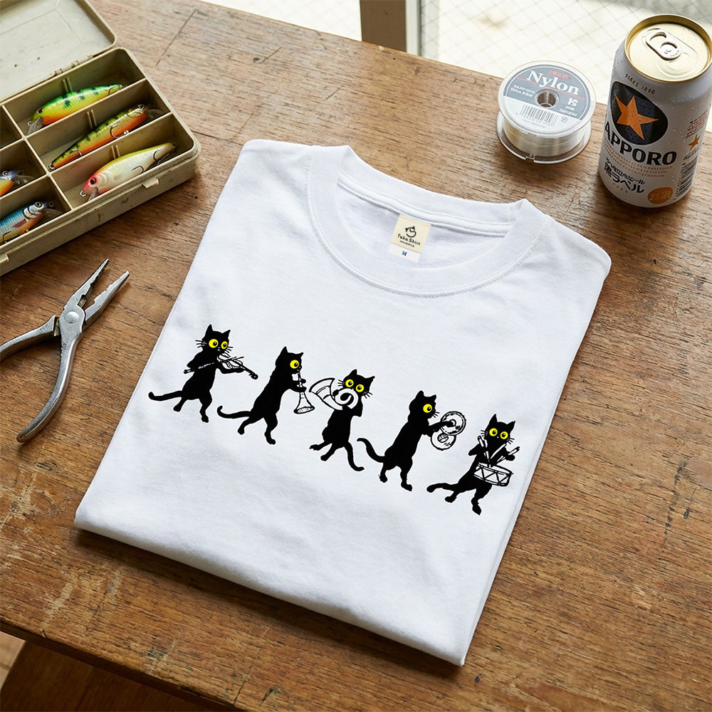 黒猫 音楽隊 Tシャツ ｜ 猫好き・吹奏楽・音楽好きに人気
