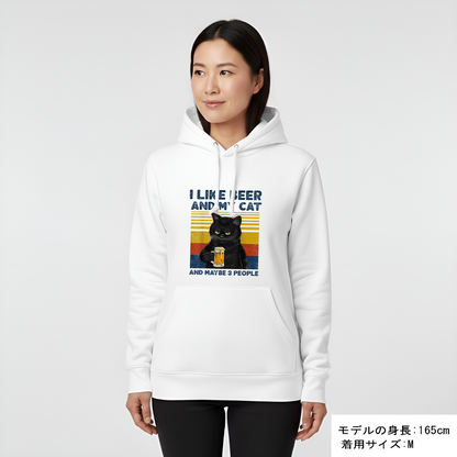 「I LIKE BEER AND MY CAT 」誕生日プレゼントにも最適！居酒屋・飲み会で話題の面白パーカー｜日本酒・ビール・焼酎・ウイスキー好きにおすすめ